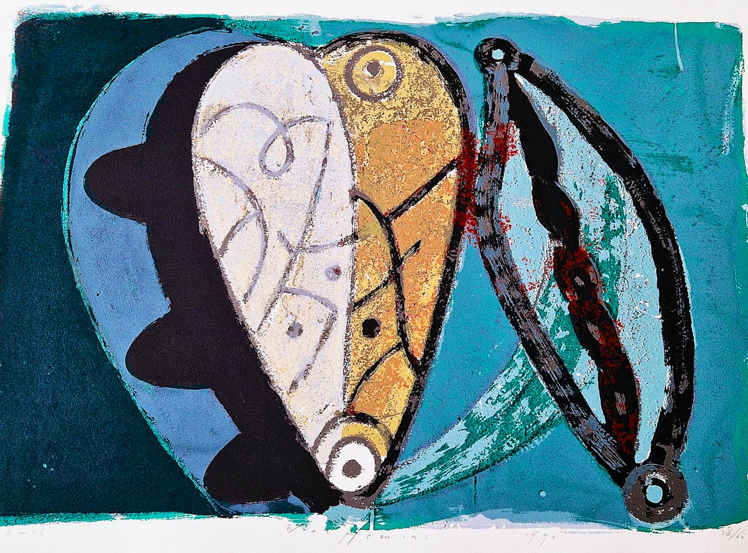 Piet Warffemius - Grote, in 1991 gemaakte kleuren lithografie "Latmul" beperkte oplage (38/60) kopen? Bied vanaf 41!