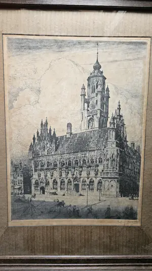 Buy Eugene Lucker - Stadhuis van Middelburg - fecit, ca 1930? Bid from 30!