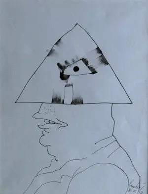 Lucebert - Oost-Indische inkt op papier | 'Tête Triangulaire' | 1981 (INGELIJST) kopen? Bied vanaf 850!