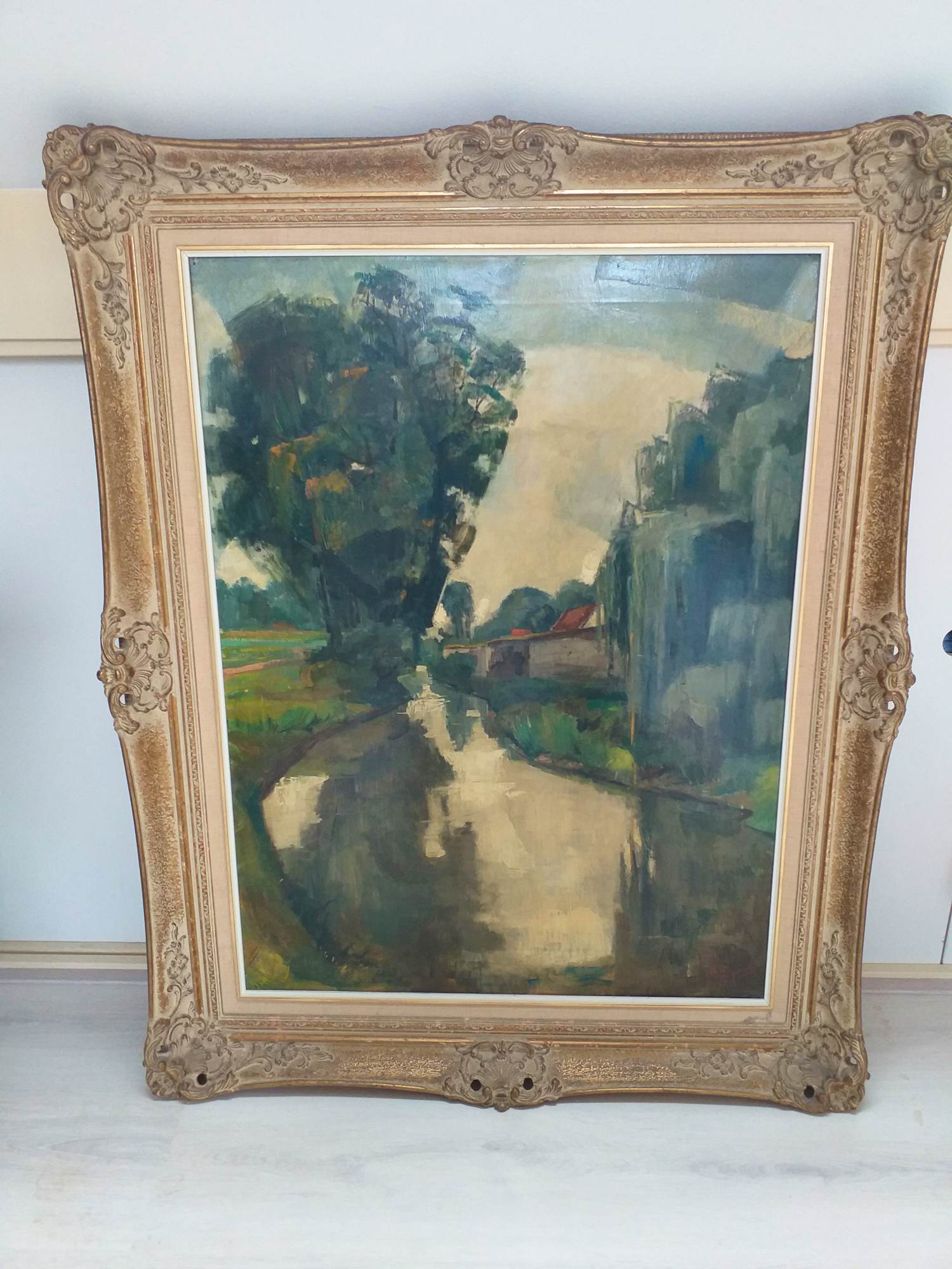 Jan Gregoire - Indrukwekkend, echt nederlands, landschap met imposante treurwilg kopen? Bied vanaf 260!