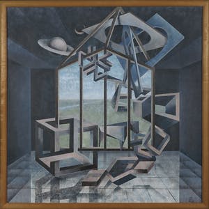 Piet van Mook - Acryl op paneel, Geometrisch-illusionistisch interieur - Ingelijst kopen? Bied vanaf 100!