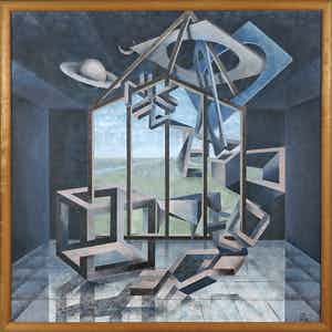 Piet van Mook - Acryl op paneel, Geometrisch-illusionistisch interieur - Ingelijst verkocht voor € 100!