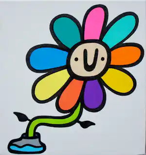 Kev Munday - *Prijs Verlaagd* Kev Munday schilderij – Dancing Flower – Origineel & gesigneerd kopen? Bied vanaf 289!