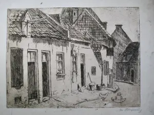 Niet of onleesbaar gesigneerd - 10 diverse etsen Landschap oa Matthes v.Leusden Vrolijk Heyning kopen? Bied vanaf 1!