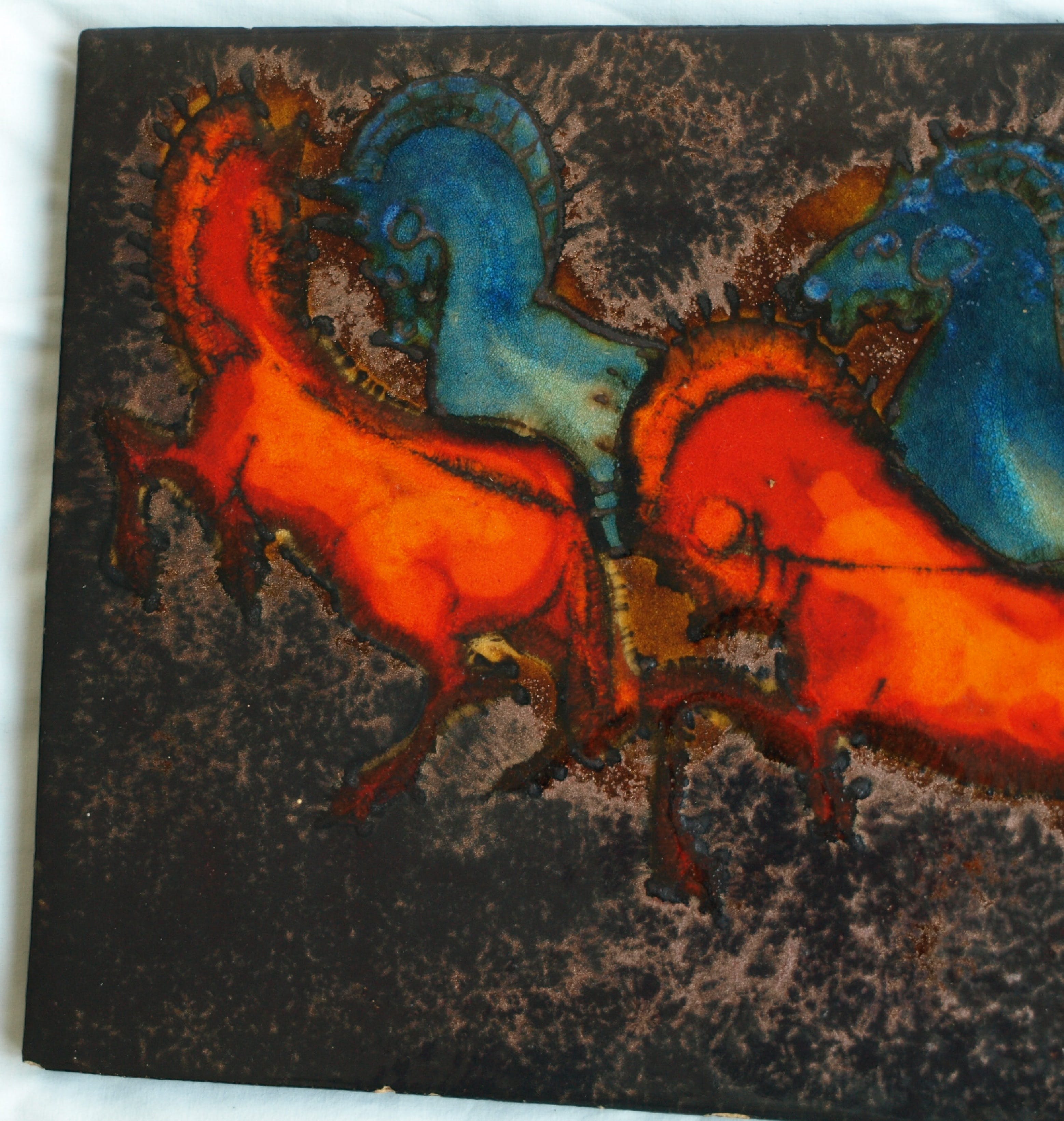 Ruscha - Keramiek, wandtegel – Paarden - gesigneerd 34,5 x 58,5 cm - ca 1970 kopen? Bied vanaf 1!