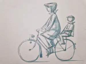Har Sanders - een figuratieve aquarel van har Sanders zie je niet zo vaak - "op de fiets" kopen? Bied vanaf 58!