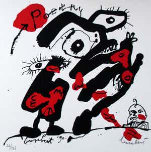 Lucebert - Zeefdruk: Poetry, met gedicht, van Remco Campert - 1990 verkocht voor € 250!