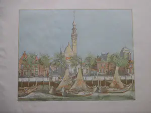 Cees Bolding - Gezicht op de haven van Veere - Litho kopen? Bied vanaf 50!