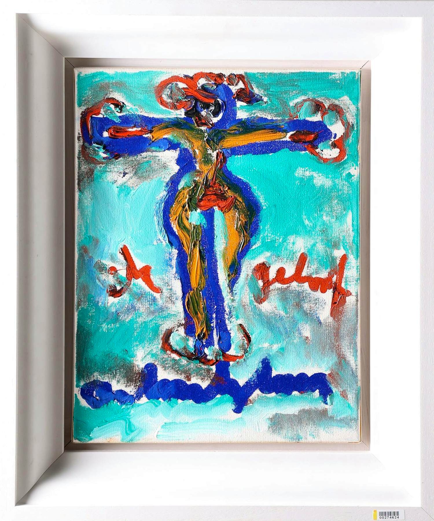 Anton Heyboer - UNICA! Acrylverf op doek "Ik geloof" handgesigneerd verkocht voor € 374!