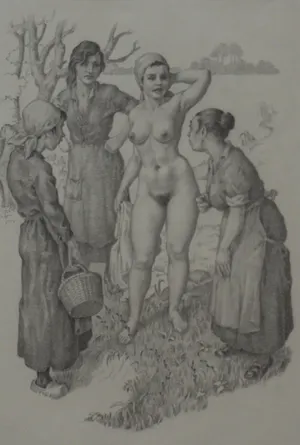 Huib de Ru - Potloodtekening: Naakte dame kopen? Bied vanaf 150!