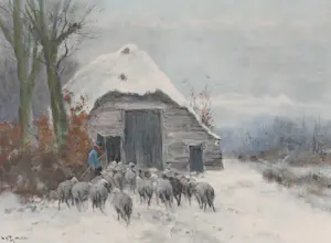 Willem G.F. Jansen - Schapen met schaapsherder in de winter kaufen? Bieten Sie von 100!