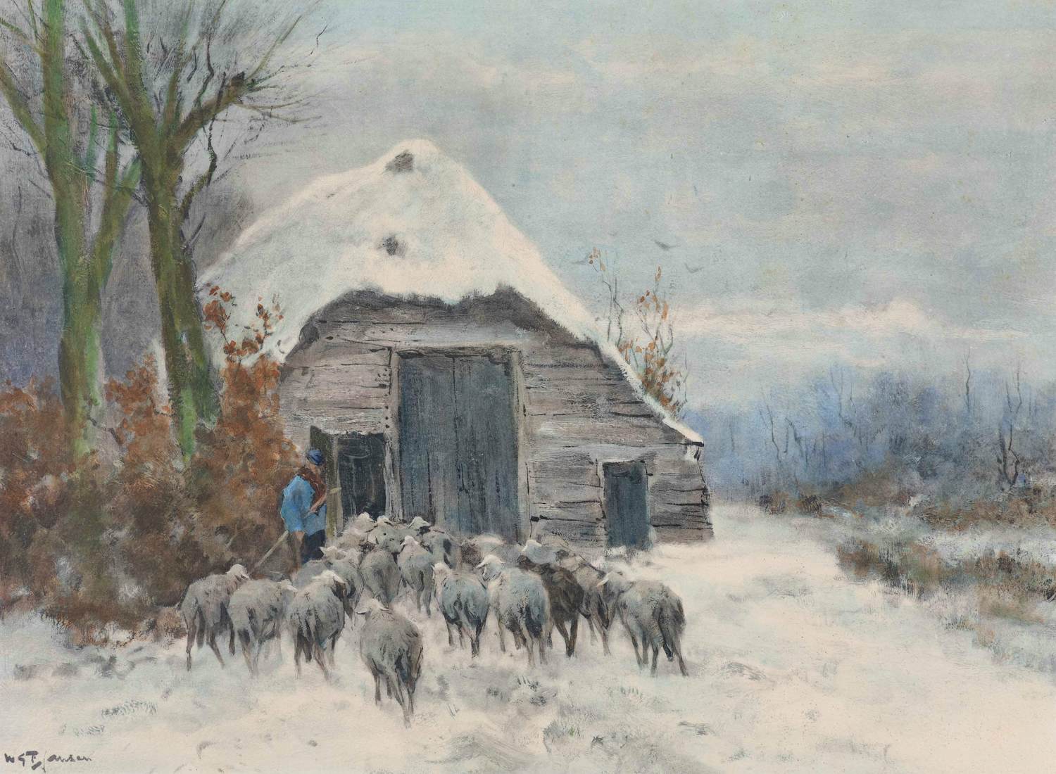 Willem G.F. Jansen - Schapen met schaapsherder in de winter kopen? Bied vanaf 100!