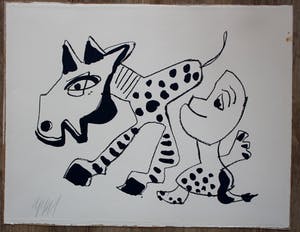 Karel Appel - litho: 2 figuren kopen? Bied vanaf 375!