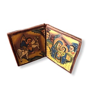 Ethiopie - Antique Ethiopisch Koptisch handbeschilderd icon - Leder kopen? Bied vanaf 75!