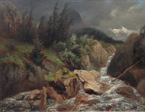 Willem Jan van den Berghe - B8202 - Berglandschap met rivier kopen? Bied vanaf 950!