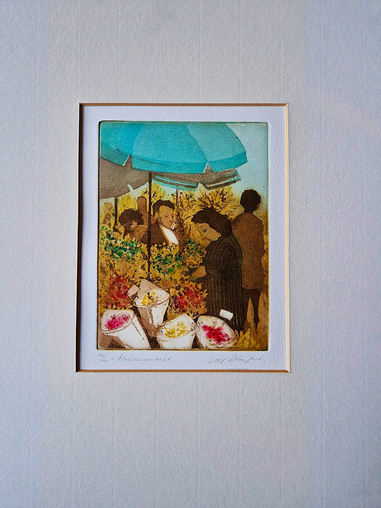 Willy Belinfante - Fraaie kleuren ets "bloemenmarkt" - beperkte oplage (42/60) potloodgesigneerd kopen? Bied vanaf 48!
