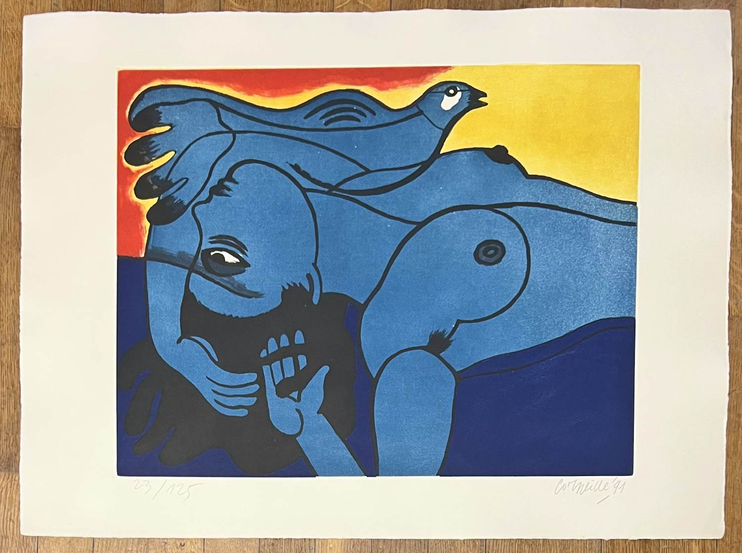 Corneille - Ets / Aquatint Vrouw en vogel, 1991 verkocht voor € 450!