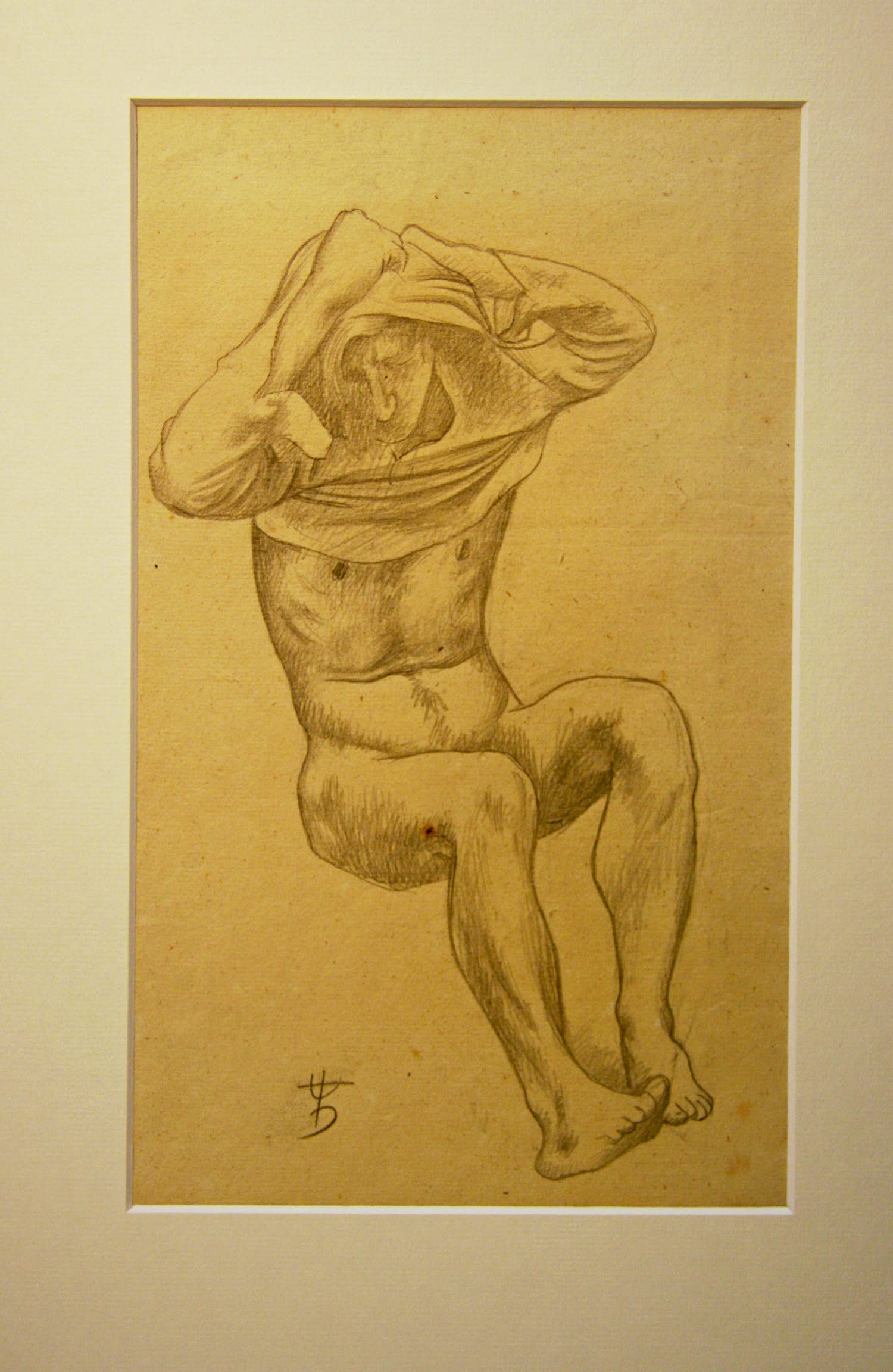 August Wilhelm Dressler - Mann, sitzend, das Hemd ausziehend verkocht voor € 200!