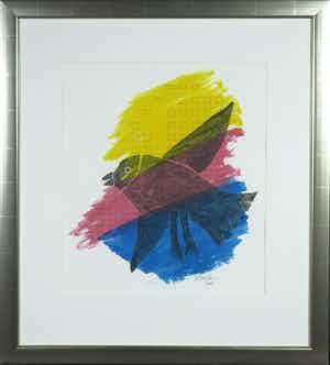 Corneille - Zeefdruk, Vogel - Ingelijst verkocht voor € 120!