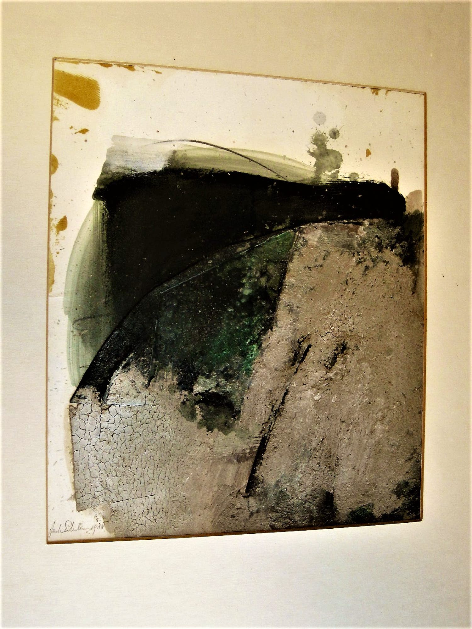 Henk Erkelens - Fascinerende jaren 90 abstracte gemengde techniek (Klei, acryl e.a.) gesigneerd verkocht voor € 39!