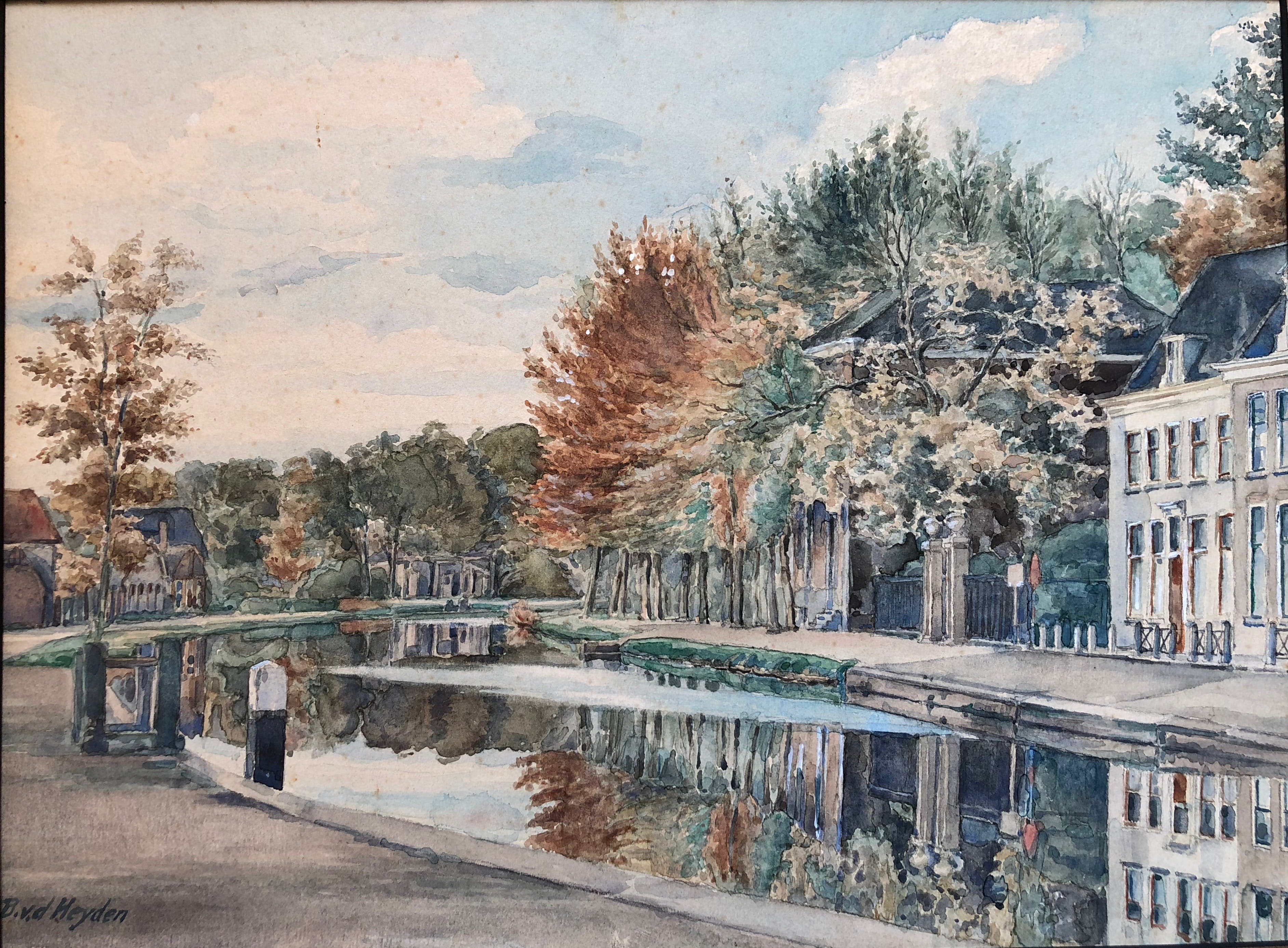 Niet of onleesbaar gesigneerd - B. van der heyden - Aquarel stadsgezicht Utrecht. ca. 1939 verkocht voor € 1!
