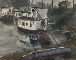 Jits Bakker - C4496-1, Boten langs de kade kopen? Bied vanaf 150!
