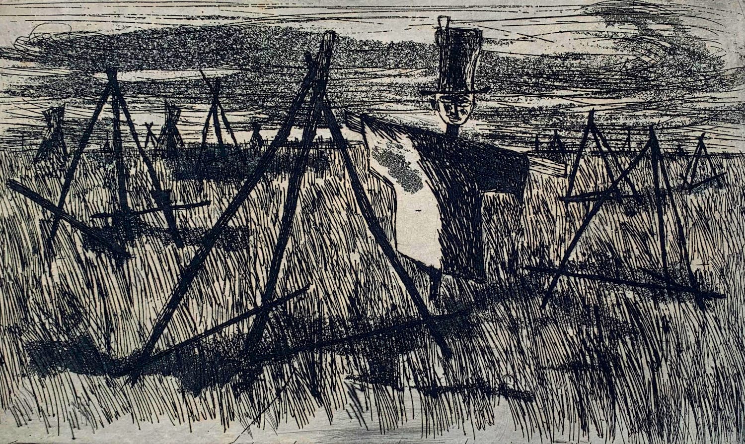 Jos van den Berg - Ets: Vogelverschrikker - 1963 kopen? Bied vanaf 39!