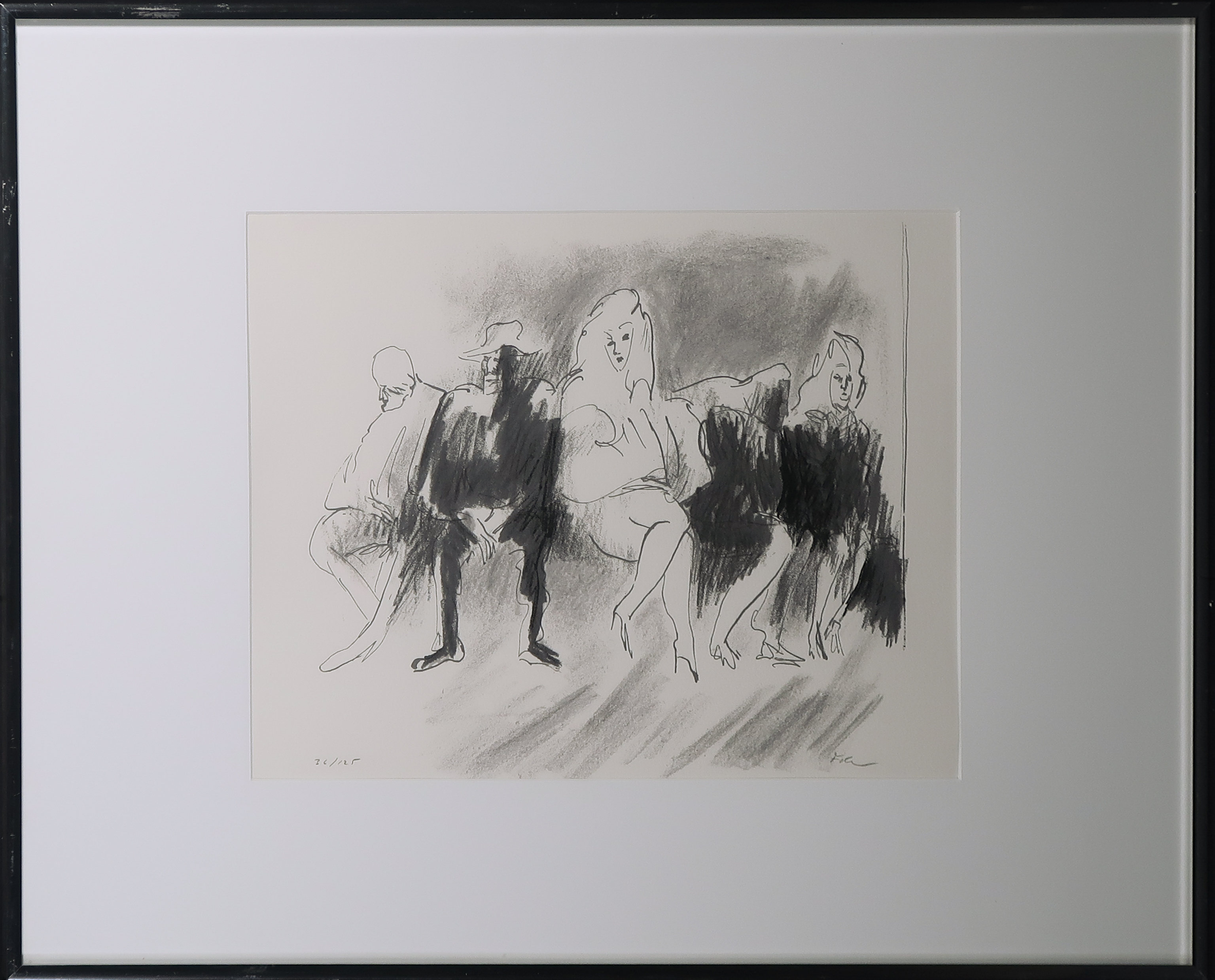 Luis Filcer - Zeefdruk, Wachtende mensen - Ingelijst verkocht voor € 40!