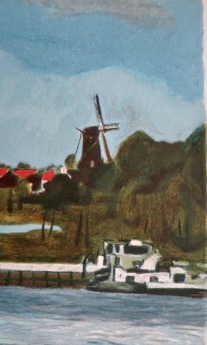 Valentin Bakardjiev - "Dalem" - Rivierlandschap met Vogel - zicht op Kasteel Loevestein kopen? Bied vanaf 29!