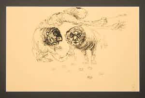 Melle Oldeboerrigter - Inkttekening op geschept papier, Thee verkocht voor € 150!