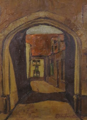 Niet of onleesbaar gesigneerd - Olieverf op paneel, Steegje - Ingelijst kopen? Bied vanaf 1!