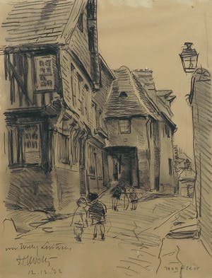 Hendrik Jan Wolter - Houtskooltekening, Honfleur kopen? Bied vanaf 100!