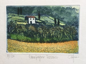 Giorgio Ferrari - Campagne Toscane | Lot van 3 ingekleurde etsen kopen? Bied vanaf 50!