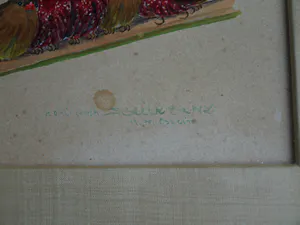 Niet of onleesbaar gesigneerd - Ingelijst, Gouache , 6 Vogeltjes op een tak - Oud kopen? Bied vanaf 1!