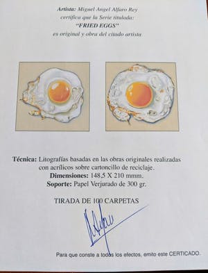 Niet of onleesbaar gesigneerd - "Fried Eggs" (set van twee litho's) van Miguel Angel Alfaro Rey kopen? Bied vanaf 1!