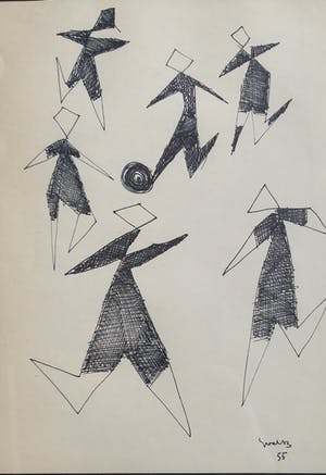 Siep van den Berg - Voetballers - inkt op papier 1955 kopen? Bied vanaf 125!