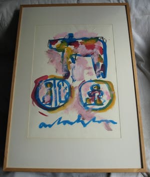 Anton Heyboer - Ingelijste gouache , Beest, Confrontatie en Vrouw – ca. 1980 – 100 x 70 cm kopen? Bied vanaf 50!