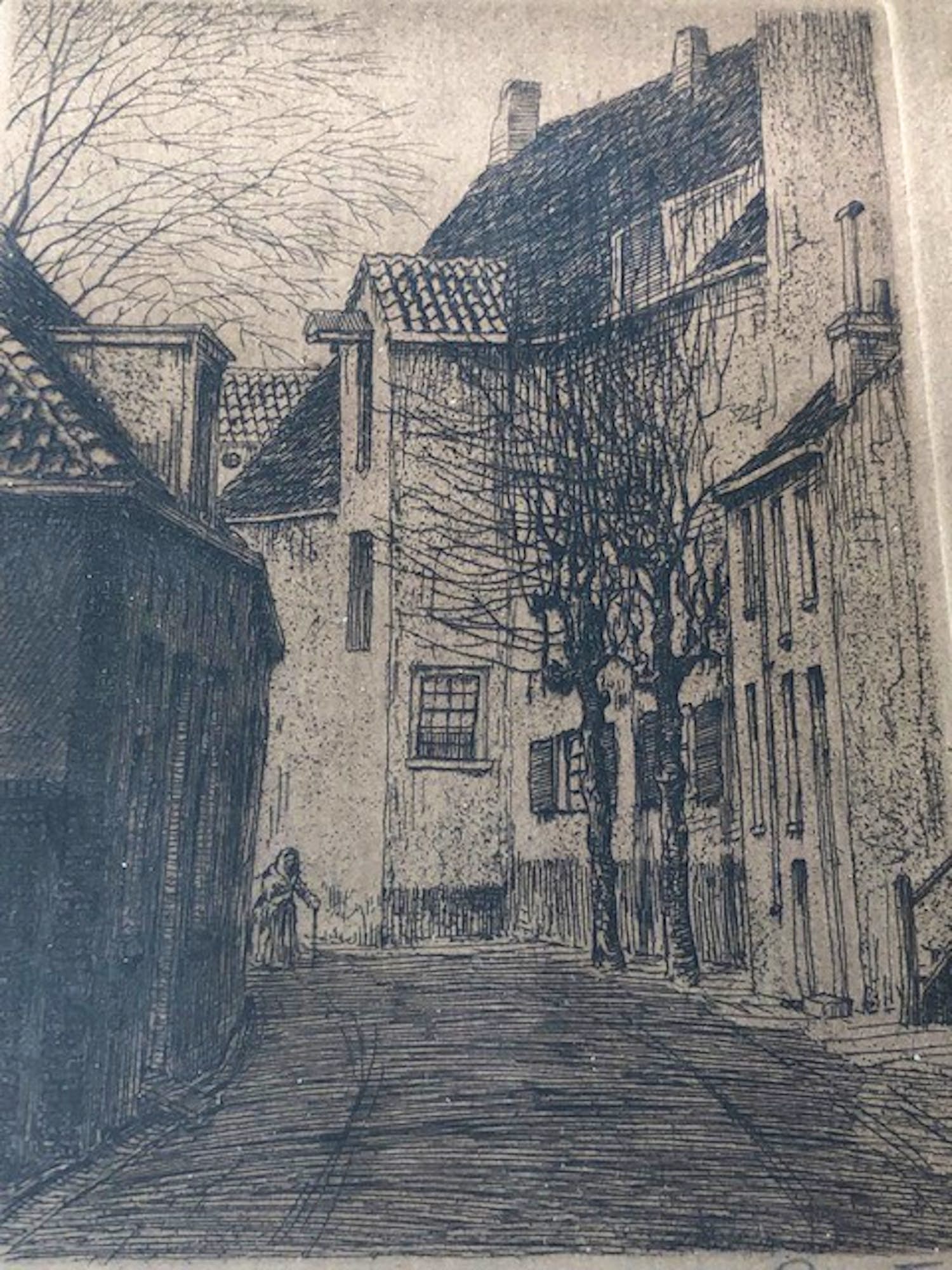Dirk Harting - DIRK HARTING (1884–1970) – Ets – Straatje Amersfoort – Gesigneerd – ca 1930 kopen? Bied vanaf 35!