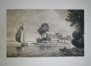 AcheterJan Suhl - Hollands Landschap met platbodem en boerderij? Enchérissez de 50!