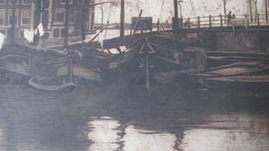 Willem Witsen - ets - Amsterdam - Binnenkant, met wapperende was op de schepen kopen? Bied vanaf 115!