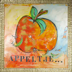 AcheterMiriam Slaats - Acryl op doek, Appeltje ....... 't is voor de dorst! - Ingelijst (Groot)? Enchérissez de 400!
