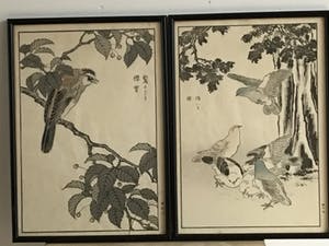 Niet of onleesbaar gesigneerd - Twee Chinese schilderijen met vogels kopen? Bied vanaf 10!