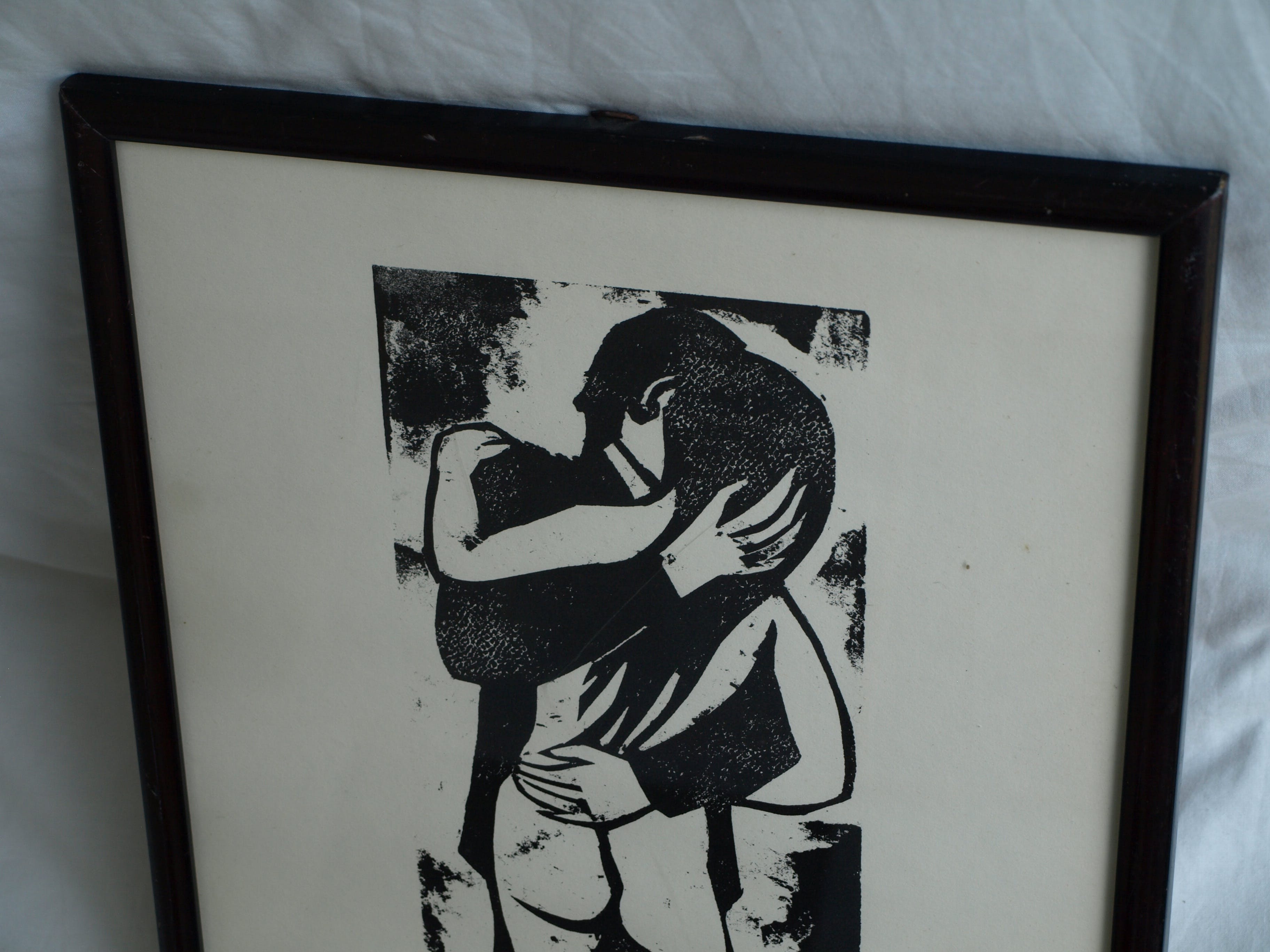 Jozef Bossaert - Kartonsnede , Kussend paar – ingelijst – 1974 kopen? Bied vanaf 15!