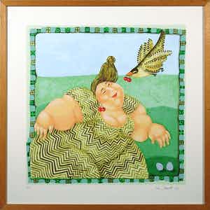 Ada Breedveld - Zeefdruk, Come to my ears - Ingelijst verkocht voor € 40!