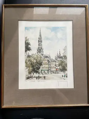 Roger Hebbelinck - Vijfluik van Aquarellen over Brussel, genummerd en gehandtekend. kopen? Bied vanaf 120!