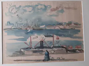 Jacob Kuijper - Aquarel, Langs het IJ harde windt kopen? Bied vanaf 40!