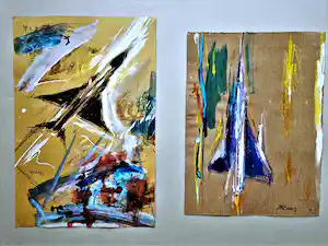 Jacques Pecnard - twee (2) expressionistische gemengde technieken "Mirage jets" gesigneerd verkauft für € 40!