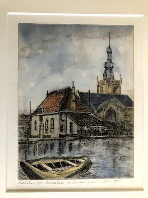 Huib Bijl - Veerhuisje te Overschie - Ingekleurde ets, Ingelijst kopen? Bied vanaf 30!