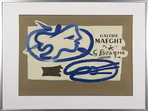 Georges Braque - Litho voor tentoonstelling Galerie Meaght 1950, Profil à la Palet - Ingelijst verkocht voor € 140!