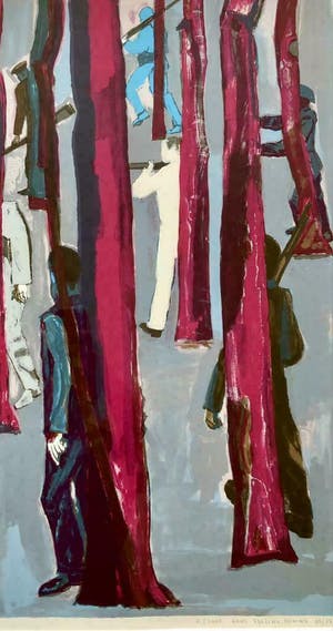 Hans Ebeling Koning - 2 ingelijste gesig litho's 'Bos Rechts en Bos Links kopen? Bied vanaf 170!